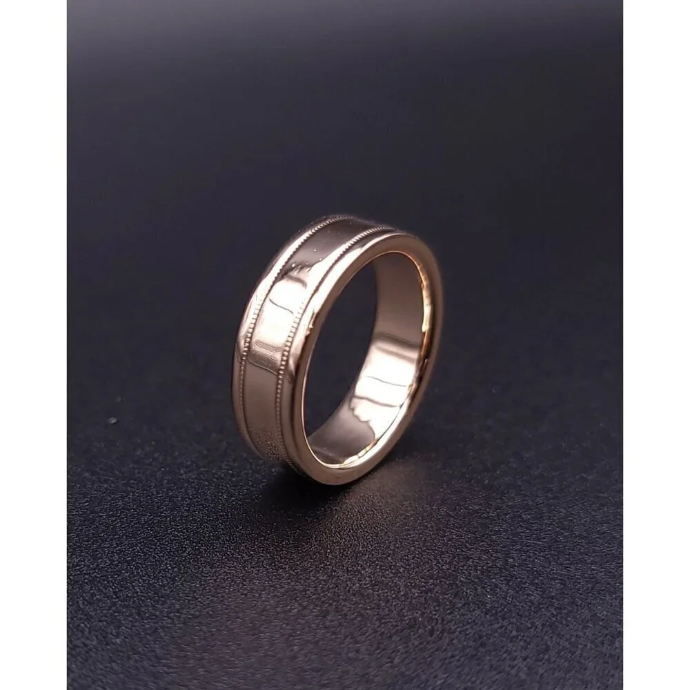 Tiffany & Co 18kt Rose Gold Together Double Milgrain 6mm Wedding Band Size 6.5